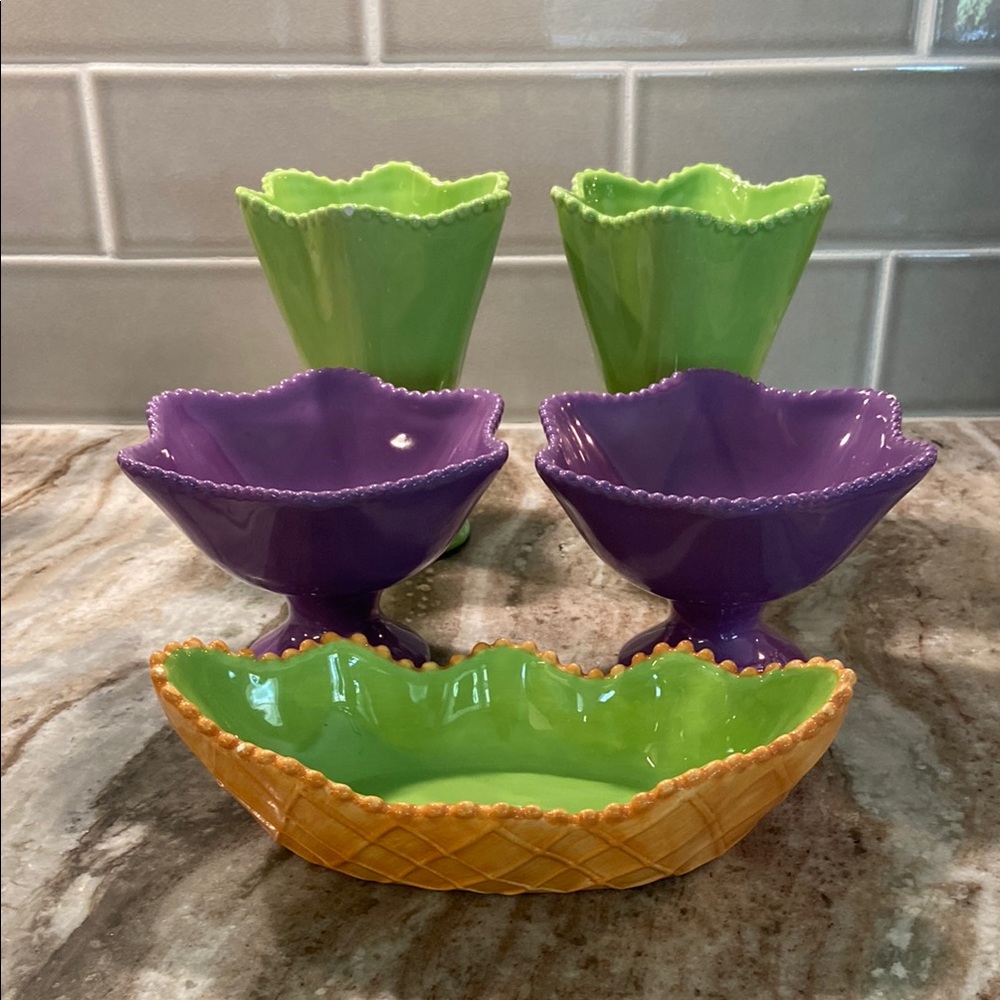 Colorful Ceramic Ice Cream  Dish Set